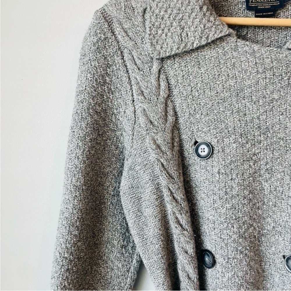 Pendleton Gray Belted Cable Knit Sweater Rare - image 6